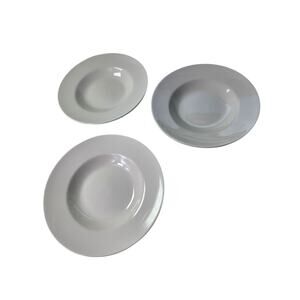 FOOD NETWORK All White Ceramic Restaurant Style Large Lip Pasta Bowls Set of 3